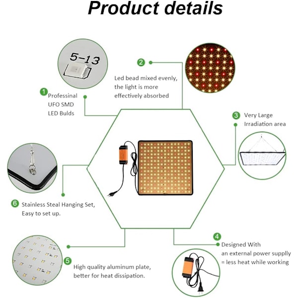 1000W LED-lampor för trädgårdsskötsel, blomning och tillväxt, inomhusväxtlampor, hydroponiska växtlampor med krokar, grobarhet och tillväxtlampor (röd+varmvit)