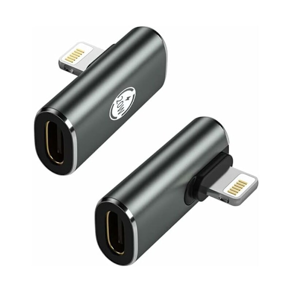 USB C till Light-Ning adapter, stöder 20 W PD, snabbladdningsfunktion för i-phone I-Pad i-pod kompatibla serier (2-pack i-dos telefon hane adapter till usb