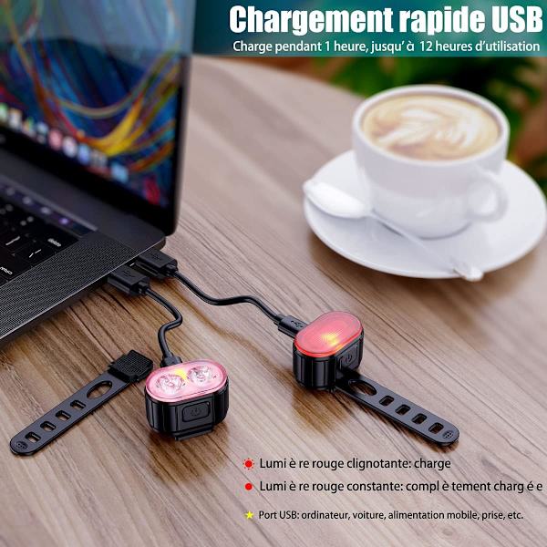 LED cykellys, USB genopladelige for- og baglygter, IPX5 vandtætte LED cykellys, dobbeltperle forlygter, egnet til alle cykler og