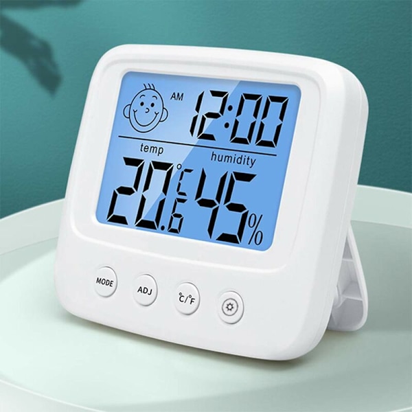 Högprecisions digital inomhus hygrometertermometer, temperaturmätare och hygrometer, termo-hygrometer komfortindikator med bakgrundsbelysning, klocka