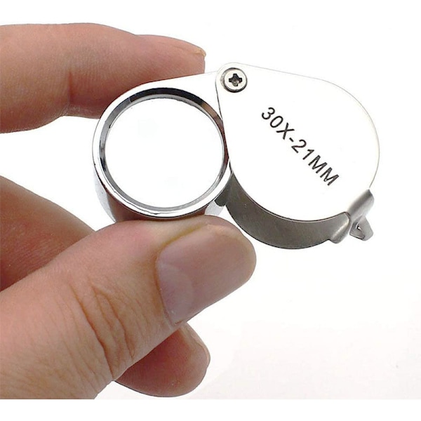 Korusepän suurennuslasi - 30 x 21 mm lasinen suurennuslasi koruille, antiikkiesineille, okulaarilinssi - 30x taskusuurennuslasi - kokoontaitettava lasi