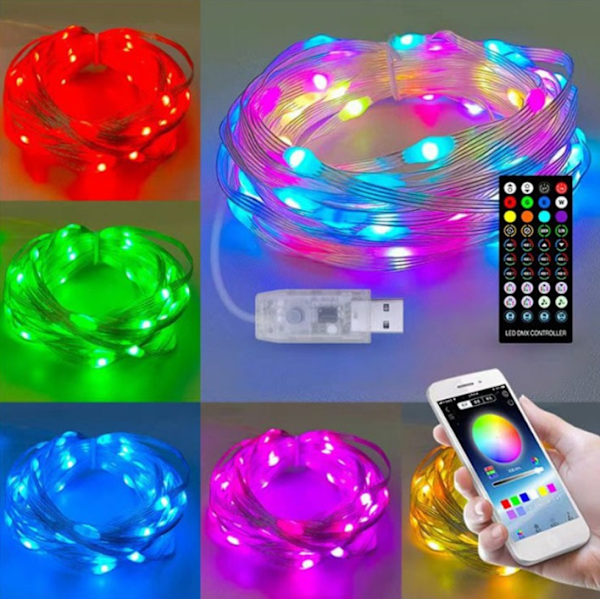 Utomhuslykta mobiltelefon bluetooth punktkontroll magisk färg RGB läderlinje 3 linjer julbelysning