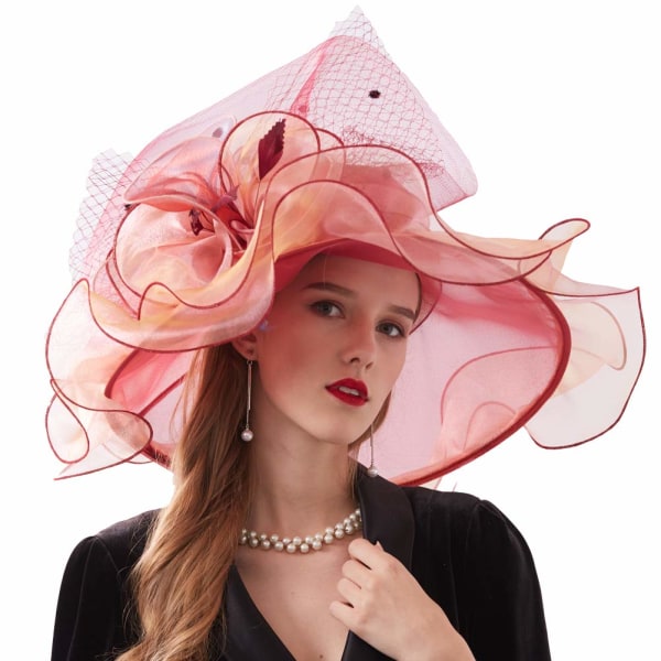 Kvinners Kentucky Derby-hatt i organza, to bruksmåter, hattblomst kan brukes som hodeplagg