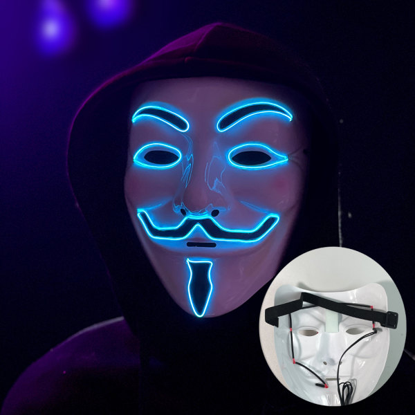 Lysande LED v-ord mask (blå) för Halloween kostym cosplay par