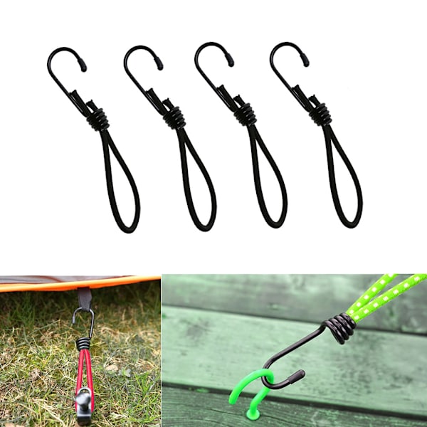Sats med 4 presenningsspänare med krokar (15 cm).