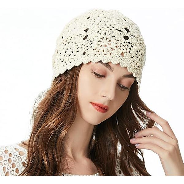 Himmelblå vår/høst håndlaget hekle slouchy lue for kvinner
