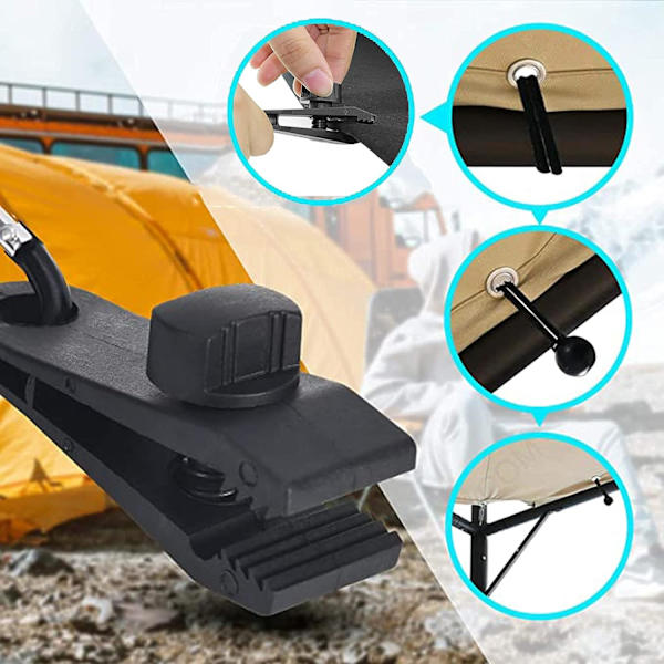 10 set Tarp Clip tält Tarp Clips Låsgrepp solskyddsklämmor, tältklämma tillbehör, boll bungee-snören, för tält, överdrag, solskydd, banderoller, boa