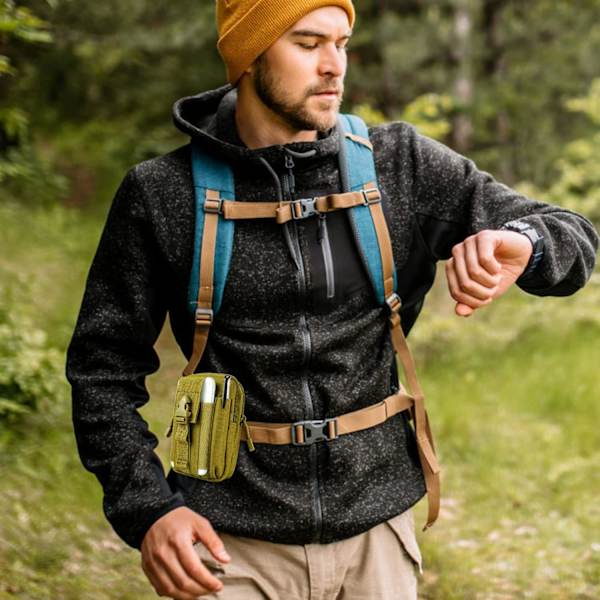 Brun gul-Herrbälte Väska Nylon Multifunktionell Messenger Väska Gadget Väska för Telefon, Camping, Vandring, Cykling, Klättring och Resor