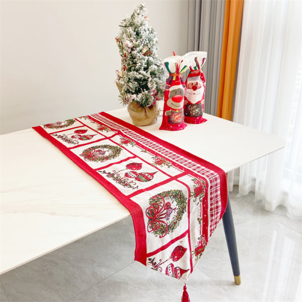 Broderet julebordløber, rød guirlande gaveelement julebordsdekoration gavebordsdekoration, julebordsbånd 33 * 180CM