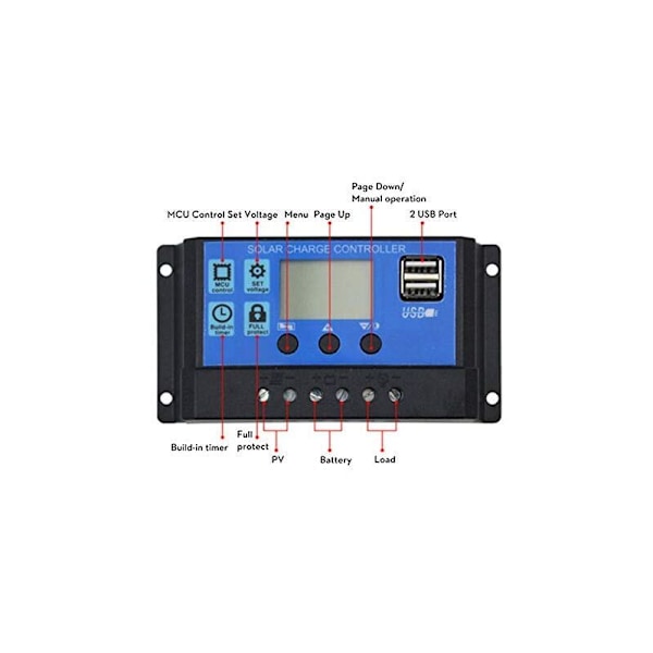 30A 12V / 24V Laddningsregulator PWM-solpanel USB LCD-Port Display