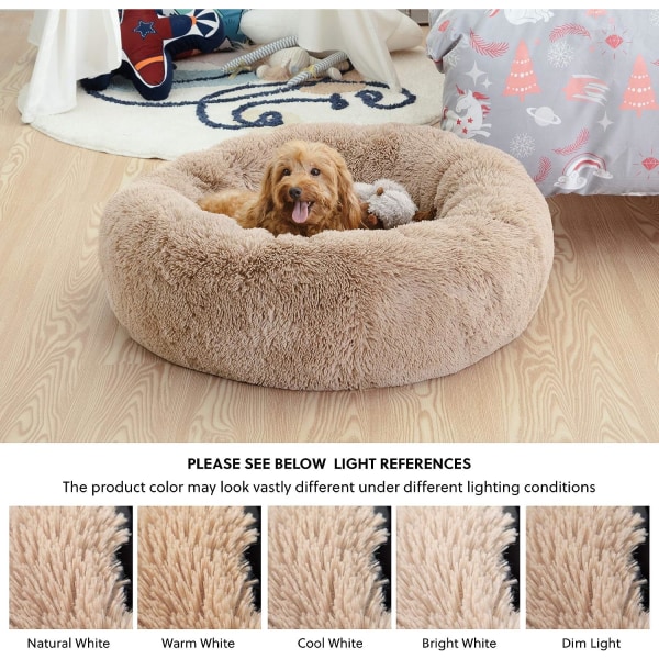 Lille hund seng vaskbar - Selvrolige hund senge - 23 tommer fluffy donut cuddler til små/mellemstore dyb søvn kat op til 25lbs - Anti-angst indendørs ro