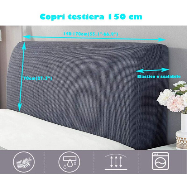 Sengegavlbeskytter, Sengegavlbeskyttelse Trekk Vaskbar 360 ​​° grå 150cm Passer for en 140-170cm sengegavl