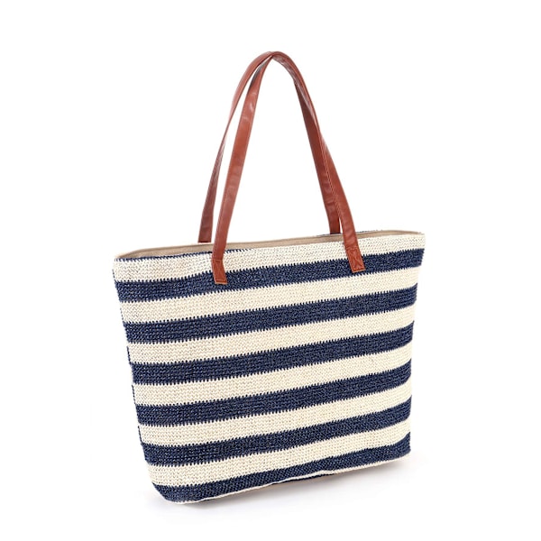 Stor Strandveske Straw Tote Veske med Glidelås Skulderveske Kvinner Boho Sommer Strandveske For Piknik Trening Shopping