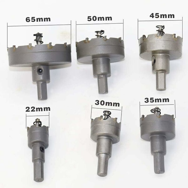6 stk. Stort TCT hullsagsett for metallskjæring, hullsagadapter, bor for plast, rustfritt stål, metall, tre