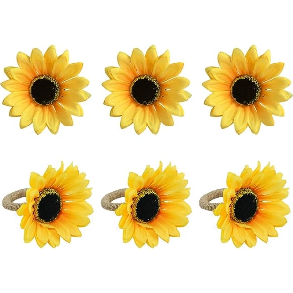 Napkin Ring Set 6-Piece Set (Sunflower), Handmade Napkin Ring for Wedding, Dinner, Banquet, Country Service for Christmas, Thanksgiving, Birthday