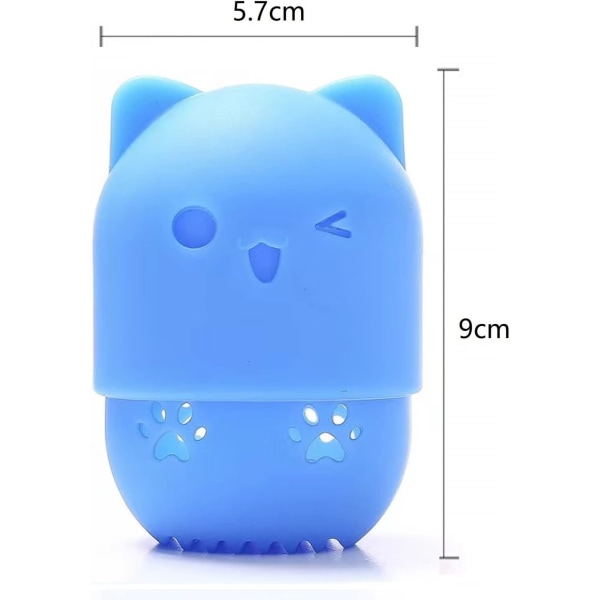 Sponge marshmallow sponge for foundation Silicone Travel Case Beauty blender holder Washable Reusable Cat Shape Cosmetic Sponge Container (Blue)