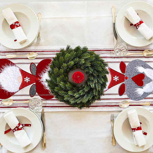 Röd julbordslöpare, 5 st bordslöpare matsal dekor, ansiktslös tomte middagsbordsdekorationer, placemats matsal tillbehör, bröllop ho