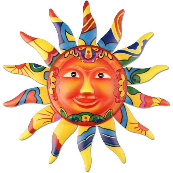 Metall Sol Veggkunst Dekor Fargerik Metall Sol Ansikt for Stue Soverom Hjemmekontor Bar Butikk Uteplass Hagedekorasjon (Gul)
