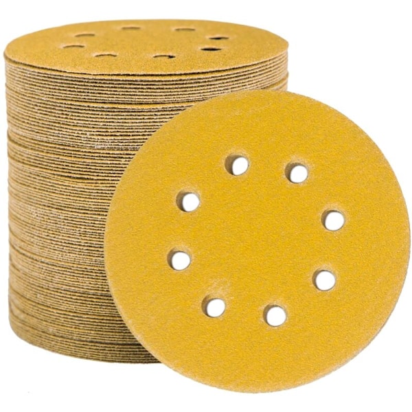 Slibepapir slibeskiver 125mm, 100 slibende slibeskiver slibemaskine sand runder rund 8-huls til sandpolering rullende