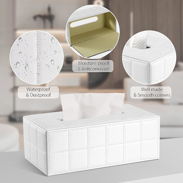 Rektangulär läder servettbox (vit)