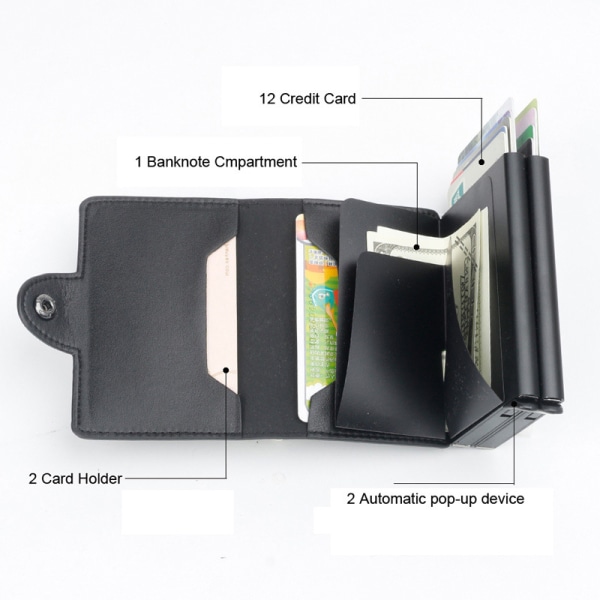 Dobbel tyverisikringslommebok RFID-NFC Sikker POP UP-kortholder（rød）