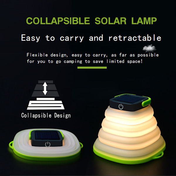 Camping Lygte Lanterne, Solcelledrevet LED Lampe Foldbar LED Lanterne Camping Lys 3 Dæmpningstilstande Lommelygte Camping Lampe til Hjem Camp Vandring Fiskeri