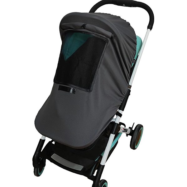 Baby solskærm til barnevogn (grå), solskærm til baby og småbørn med observationsvindue, universel babybarnevogn, solbeskyttelse mod UV-stråler, baby st