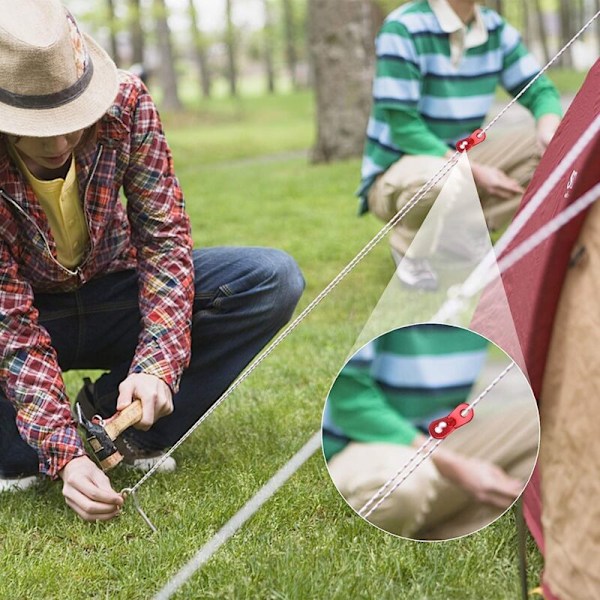 30 st repsträckare i aluminiumlegering, repjustering för camping, hållbart halkfritt tält för vandring, presenningstält, röd