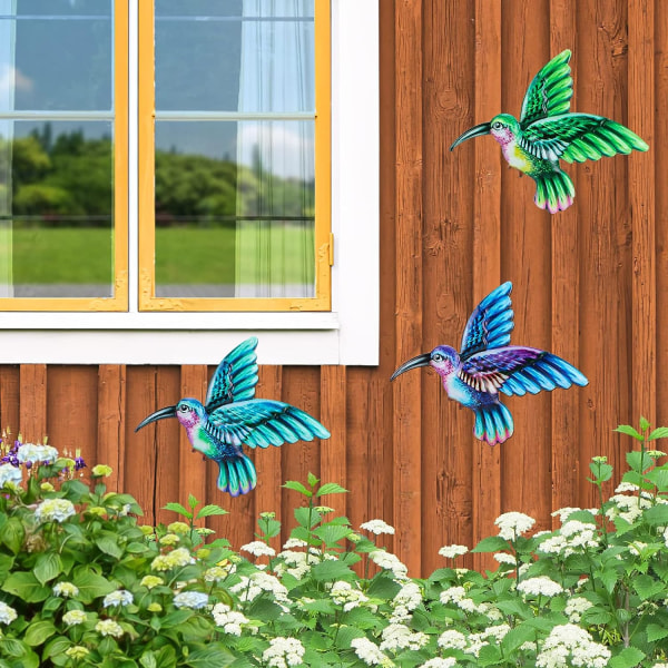 Metallveggkunst, 3 STK Hummingbird Veggdekor Hagevegggjerde des