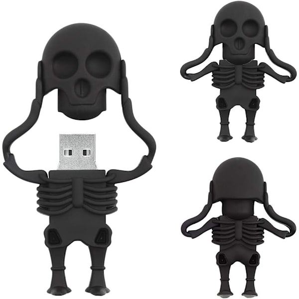 Musta 32 Gt:n USB-muistitikku, sarjakuvamainen kalloaiheinen muistitikku, hieno USB-muistitikku, maaginen lahja,