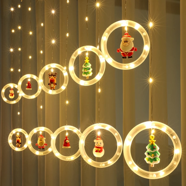 Vinduslys Juledekorasjon Ringlys med Ornamenter LED Gardinlys Innendørs Utendørs USB 9,8ft Varmt Hvit Julelyskjede Henging