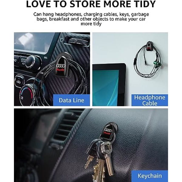 Auton kojelaudan liimakoukut, auton liimakoukut logolla, 3M itseliimautuvat koukut USB-avaimelle/kaapelille, yhteensopiva Audi A A3 RS3 A4 A5 A6 A7 R
