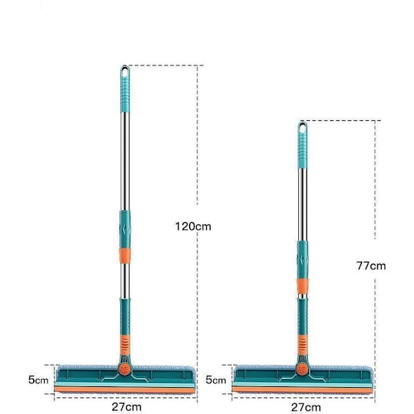2-in-1 ammattimainen ikkunankuivainsetti teleskooppivarrella (pituus 1,35 m), ikkunankuivain sisäikkunoille