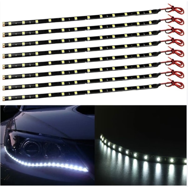 Set med 8 LED-strips 12 V för bilar och motorcyklar 30 cm vit