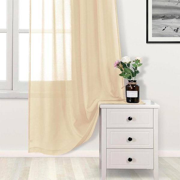 Beige Tyllgardiner Halvtransparenta Tyllstångsgardiner för Sovrum och Vardagsrum, 137 x 213 cm Långa, Set med 2
