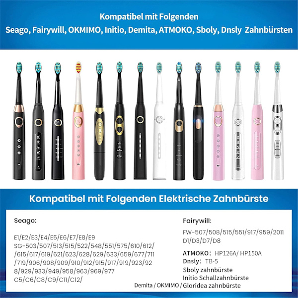 Vaihtopäät (musta harjapää) 5 kpl Fairywill D7/D8/FW507/FW508/FW551/FW2011/FW917/FW959/FW515/Seago SG E9 sähköhammasharjaan