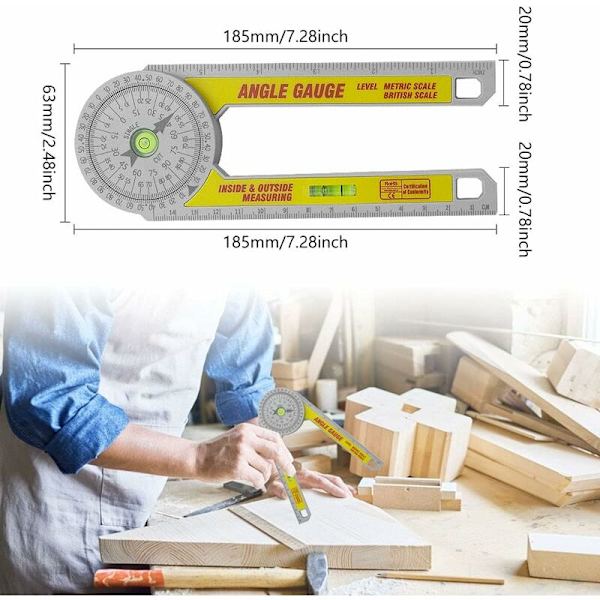 2 i 1 ABS Gehrungsmätare 0 ° till 360 ° Bärbar Digital Vinkelmätare Teknik Tum och Centimeter Rostfri Gehrungsmätare för Snickare