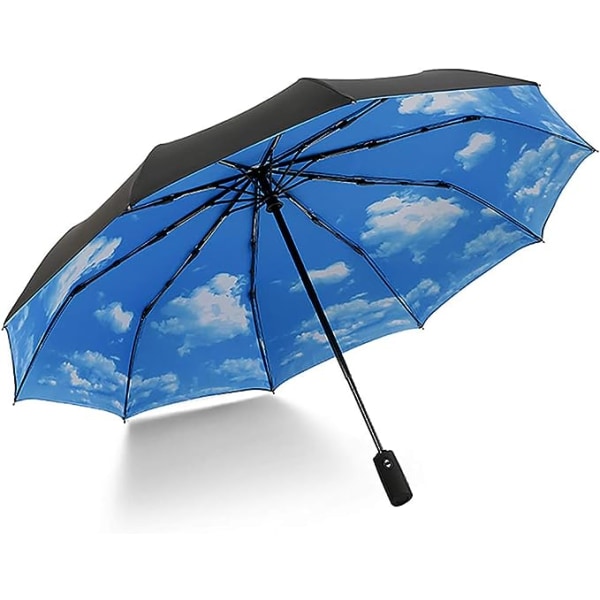 Kompakti sateenvarjo (sininen taivas), tuulenpitävä kokoontaitettava matkasateenvarjo -