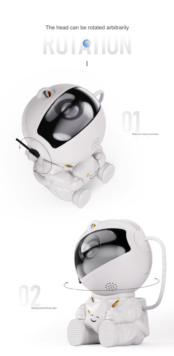 Astronaut Galaxy Star Projector Starry Night Light, Night Light with Nebula, 360° Rotation and Remote Control, Bedroom and Ceiling Projector（White +
