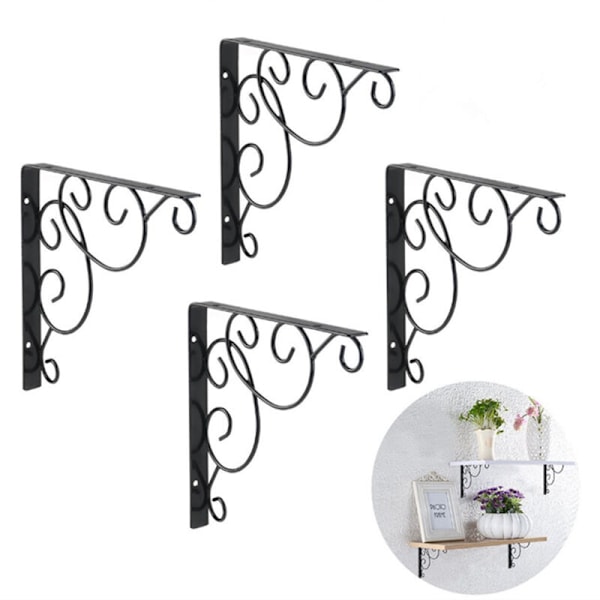4 kpl Seinähyllynkannattimet, 20 cm x 20 cm Metallinen seinähyllynkannatin, Kolmiokannatin keittiöön, työpajaan, kauppaan (musta)