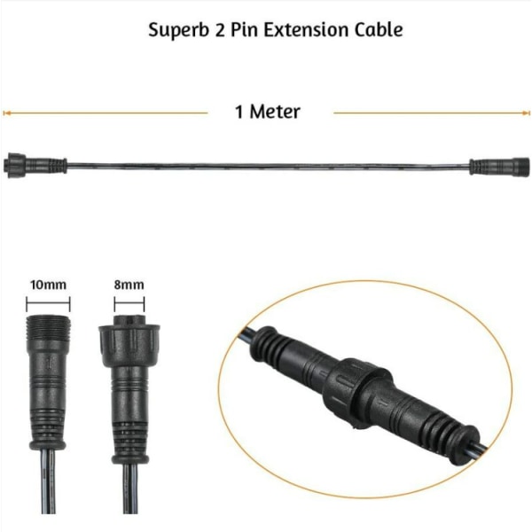 Forlengelseskabel, 10-pakning, for LED-downlights, IP67 vanntett, 1M / 3,3Ft, med hann- og hunnkontakter