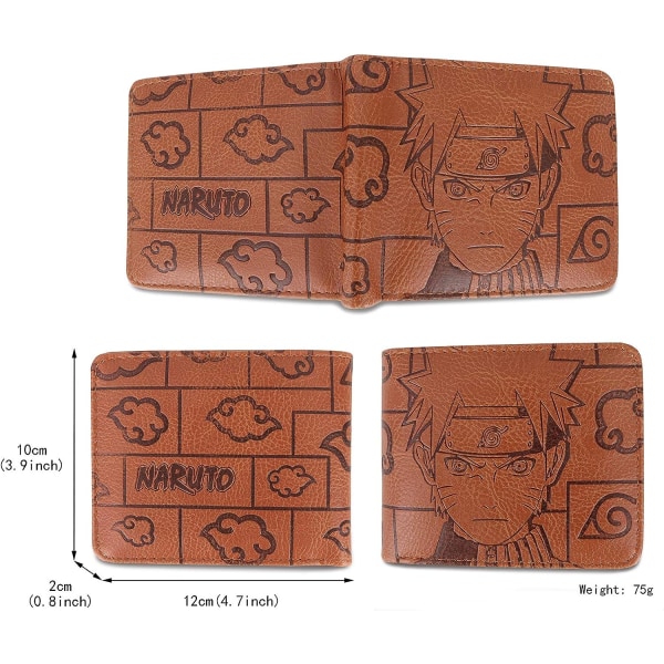 Anime-pung til Naruto Akatsuki Cloud Mænd Kunstlæder Slim Short Wallet Bi-Fold Kortindehaver Pung Brun