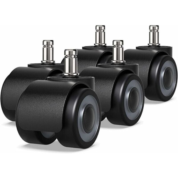 Set med 5 kontorsstolshjul - 11 x 22 mm - Dubbel hjuldesign - Inga repor på golvet - Diameter: 50 mm