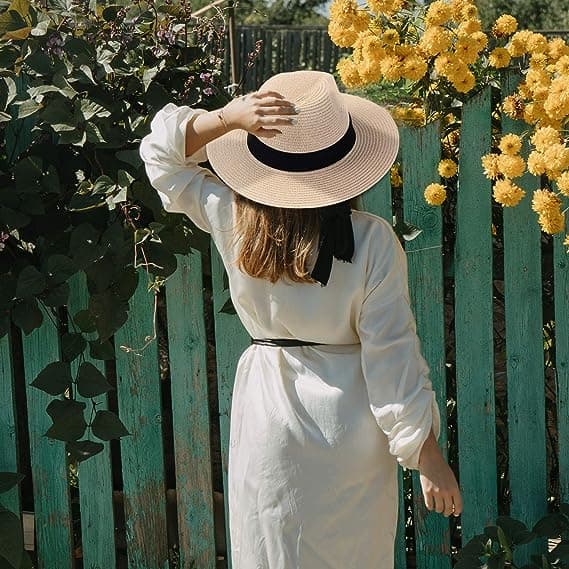 (Off White) Halmhatt för kvinnor - Strandhatt - Sommarhatt - UV-skydd