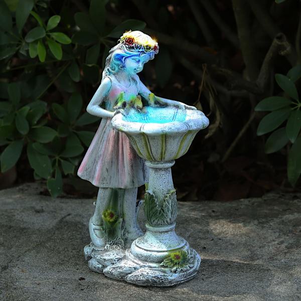 Fe-Have Figur, Solcelled Haveengel Statuette Udendørs Dekoration Vandafvisende Harpiks Have Skulptur til Terrasse Have Græs Plæne Veranda Kunst Dekoration Gave