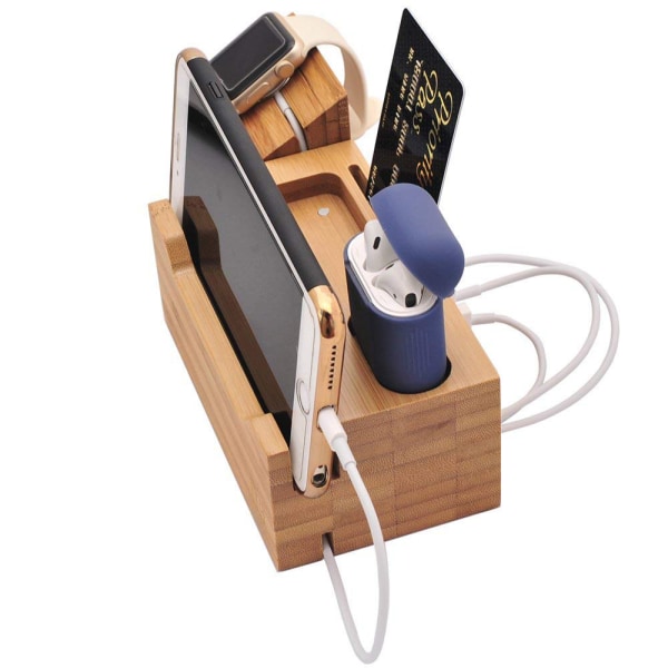 Lader mobiltelefon klokke klokke trådløst headset multifunksjonell USB bambus ladestasjon sete multiport