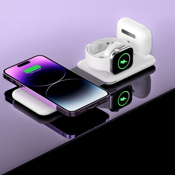 Magnetisk sammenleggbar trådløs lader Tre-i-ett sammenleggbar bærbar lader Passer for Apple Phone Watch-hodetelefoner