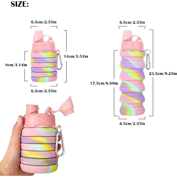 Sammenklappelige Vandflasker 500ML Sammenklappelig Vandflaske BPA Silikone Genanvendelig Vandflaske Camping og Vandreture Vandflasker Bærbar Sammenklappelig Vand