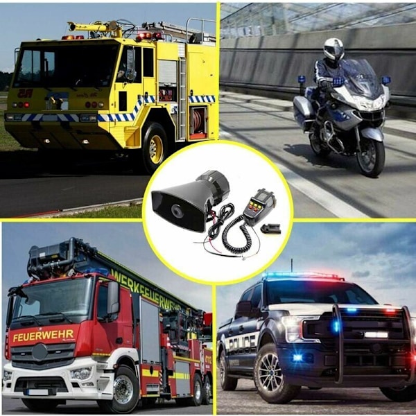 Elektronisk advarselssirene til bil og motorcykel med mikrofon 100 W 12 V 7 lyde