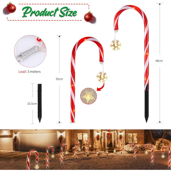8-pak snøflagg-feelyss Candy Cane LED-lysstreng Julepynt Julepynt